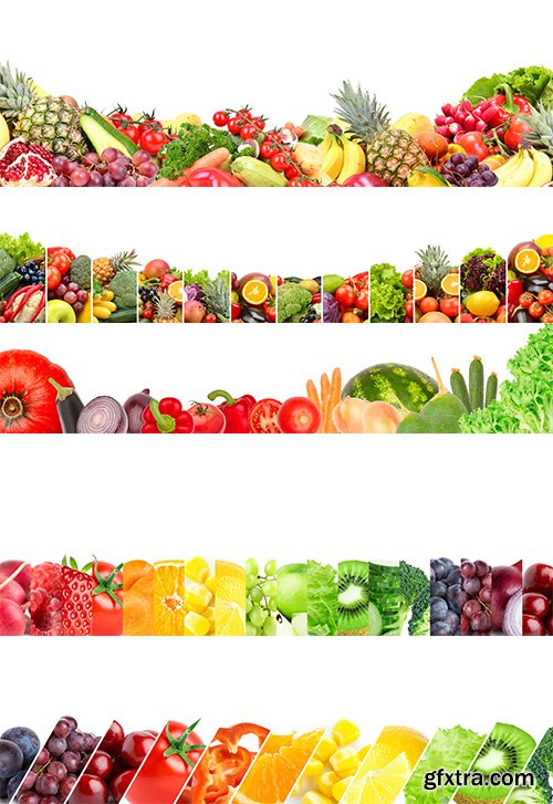 Collage Of Mixed Fruits And Vegetables Isolated-1 - 15xJPGs