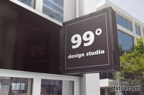 Building Advertising Square Sign Mockup