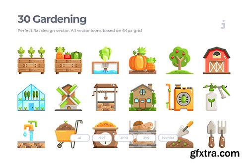 30 Farming and Gardening Icons - Flat