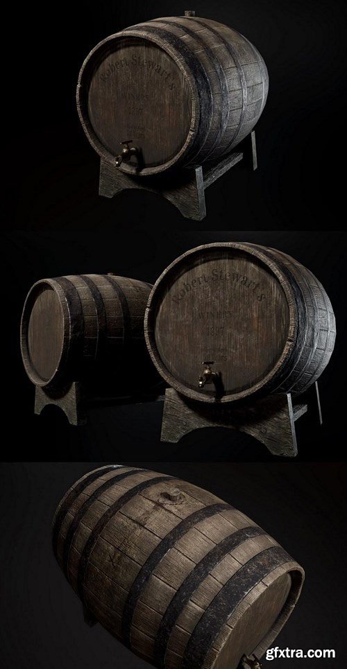 Old Wooden Wine Barrel – 3D Model