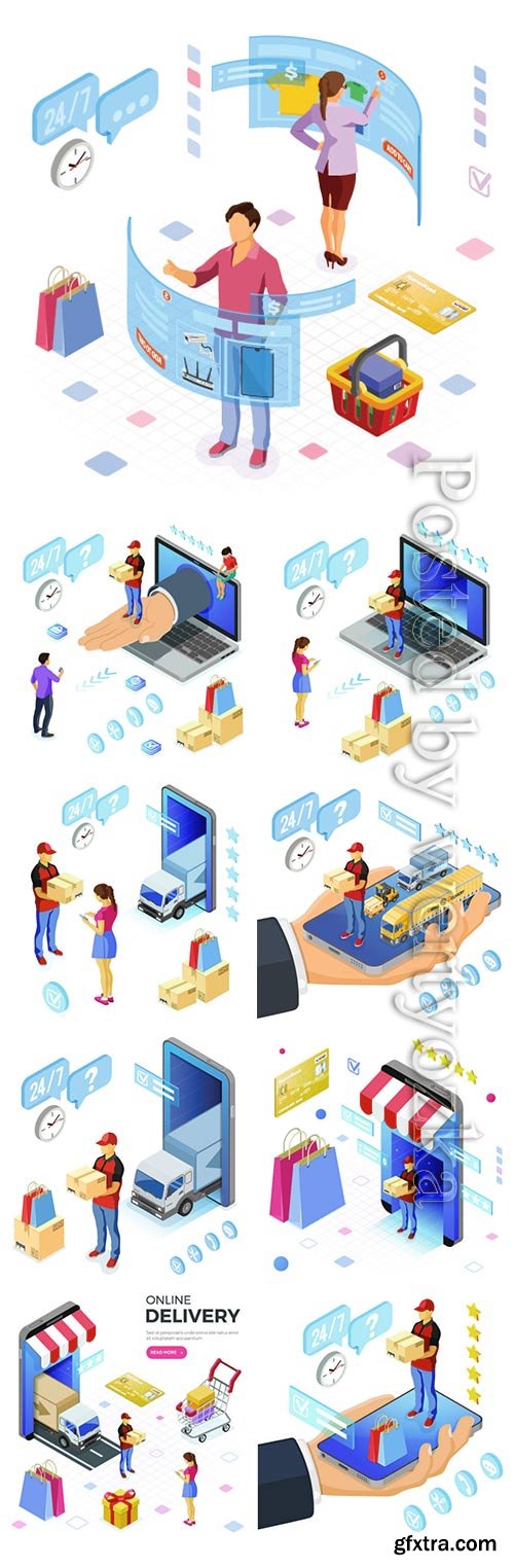 Isometric Internet Shopping Delivery and Logistics