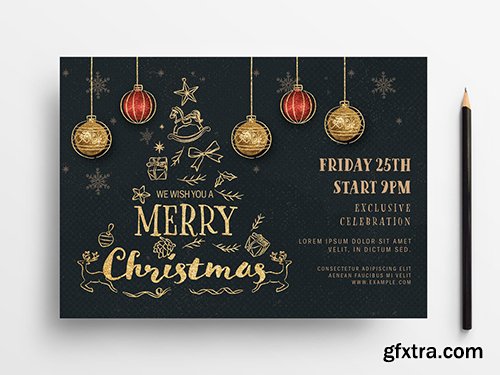 Holiday Event Flyer Layout with Gold Illustrations 305809142