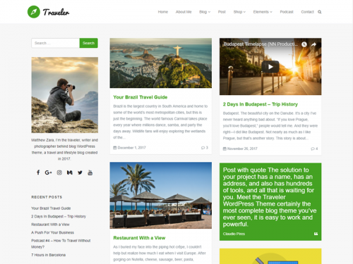 Blog Masonry Left Sidebar - Traveler WordPress Theme