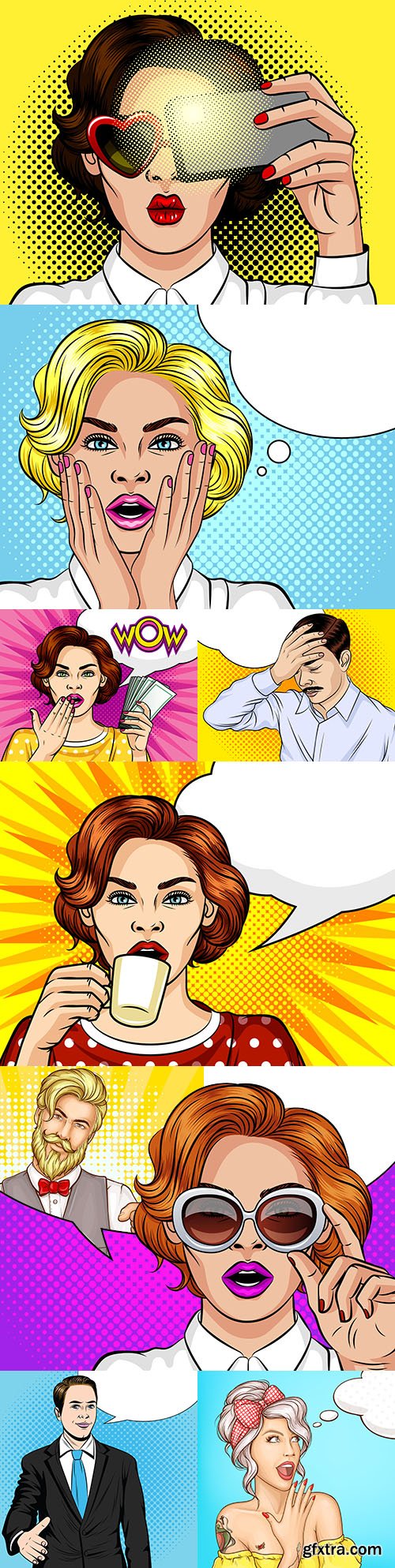 Woman and men pop art illustration speech bubble