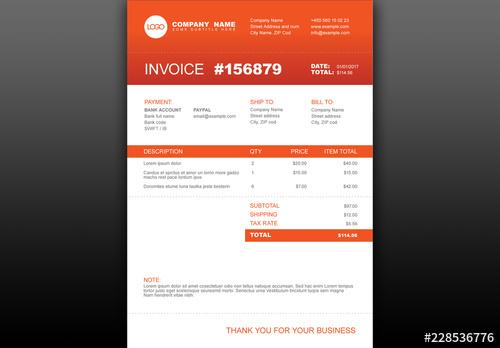 Invoice Layout with Orange Accents - 228536776
