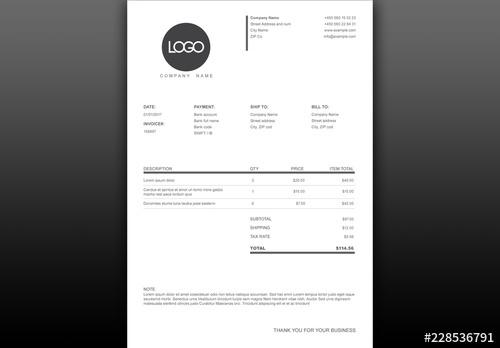 Black and White Invoice Layout - 228536791