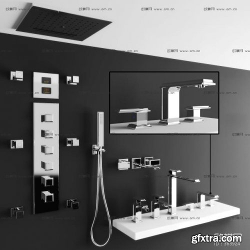 Modern stainless steel faucet shower combination 3d model