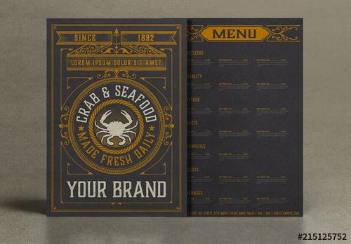 Vintage Restaurant Menu Layout with Gold Ornaments - 215125752