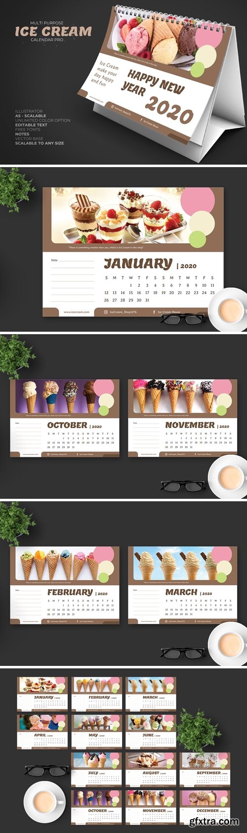2020 Ice Cream/Food Store Calendar Desk Pro