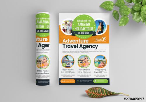 Multicolored Travel Flyer Layout with Circular Photo Elements - 270465697