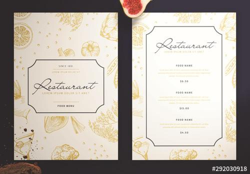 Elegant Restaurant Menu Layout with Illustrative Elements - 292030918