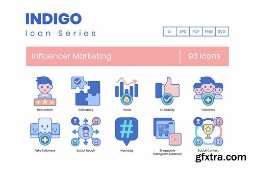 93 Influencer Marketing Icons - Indigo Series