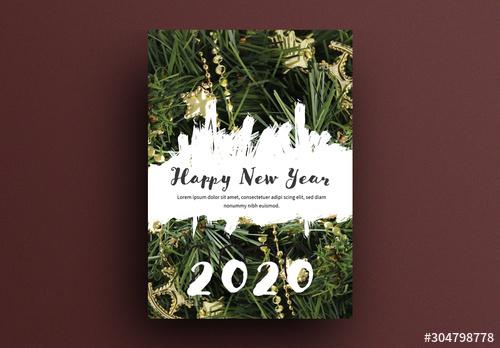 New Years Card with Christmas Greenery - 304798778