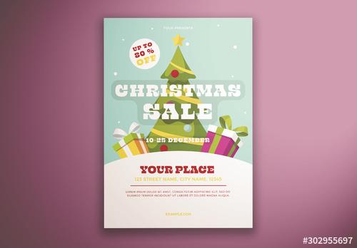 Christmas Tree Sale Flyer Layout with Tree and Presents - 302955697