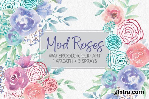 Watercolor Wreath of ＂Mod＂ Roses