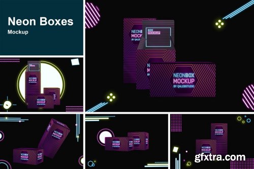 CreativeMarket - Neon Boxes Mockup 4442902