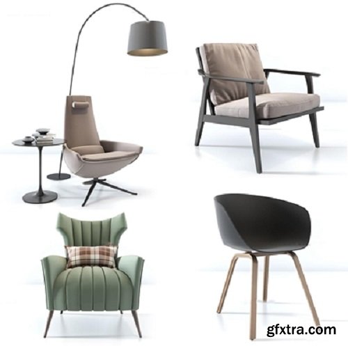 Modern fabric leisure chair floor lamp 3D models