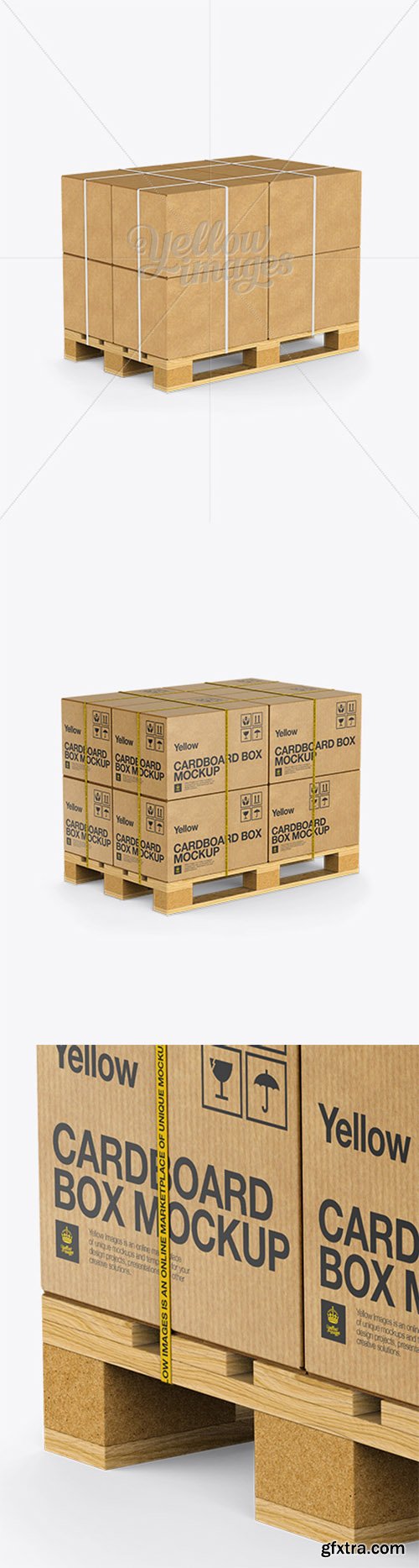 Wooden Pallet With 8 Cardboard Boxes Mockup - Halfside View 15734