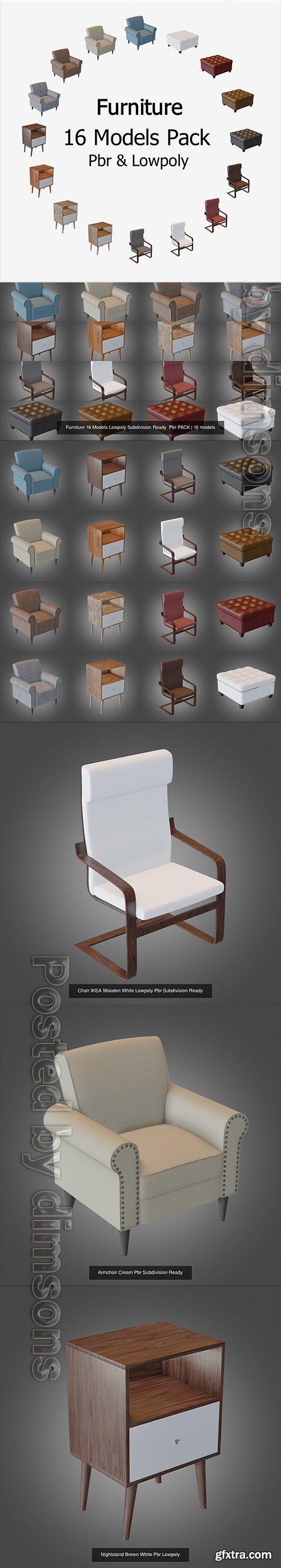 Cgtrader - Furniture 16 Models Lowpoly Subdivision Ready Pbr PACK 3D Model Collection