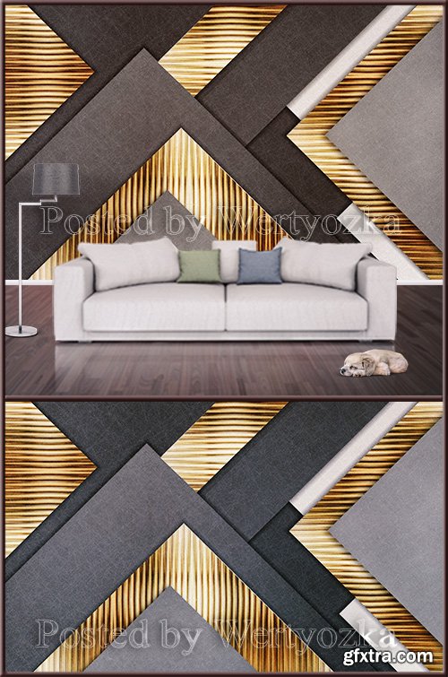 3D psd background wall golden geometric abstraction