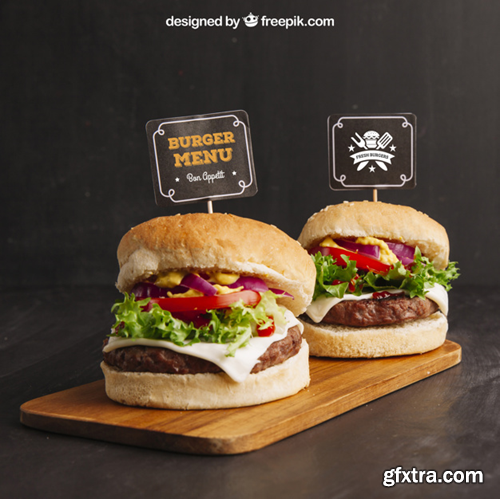 Fast food mockup with two hamburgers Free Psd