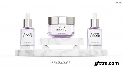 Purple beauty product with marble stone. 3d render Premium Psd