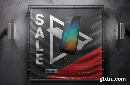 Square Outdoor Advertising Banner Mockup