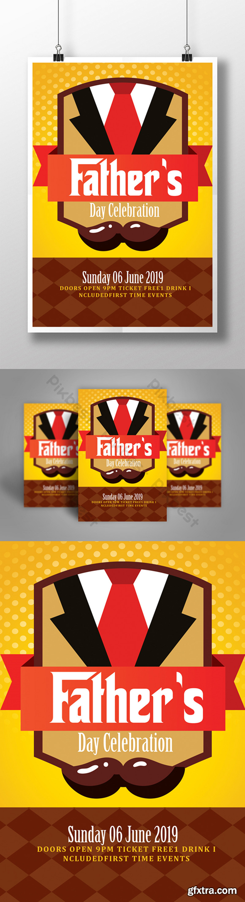 Father\'s Day Big Event Flyer Template with Illustration of Suit and Tie Template PSD