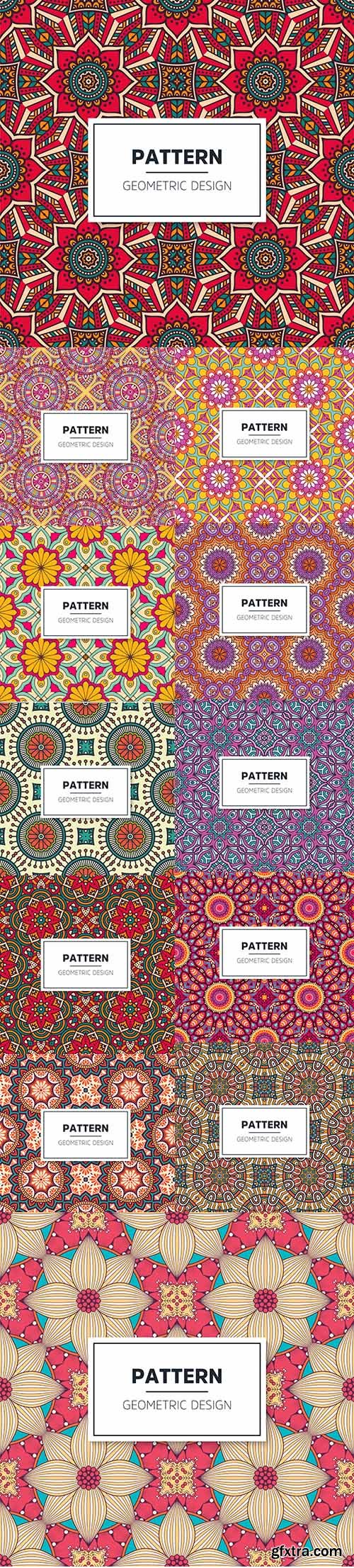 Colorful Mandala Seamless Pattern Set