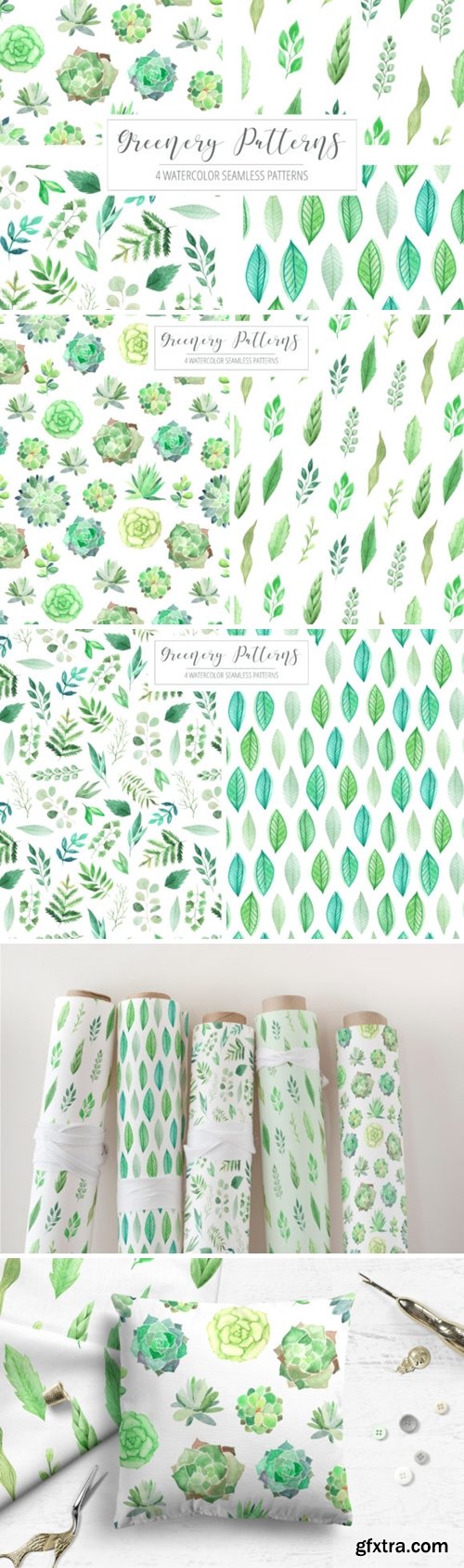 4 Watercolor Greenery Patterns 3515027