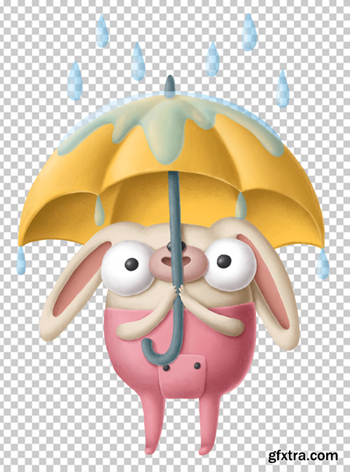 Cartoon rabbit with umbrella Premium Psd