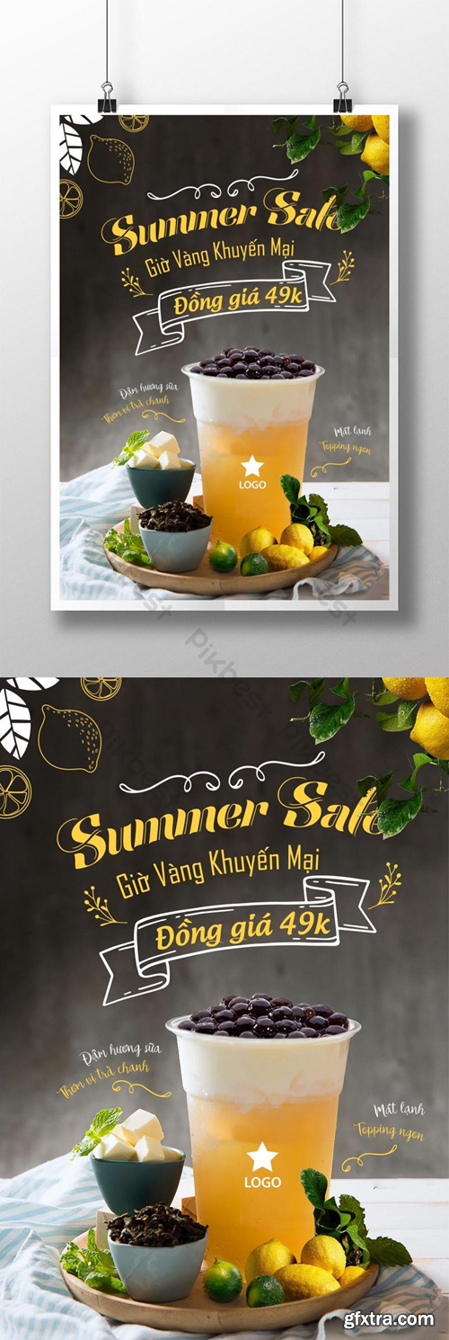 Intense flavored milk tea attractive summer drinks posters Template AI