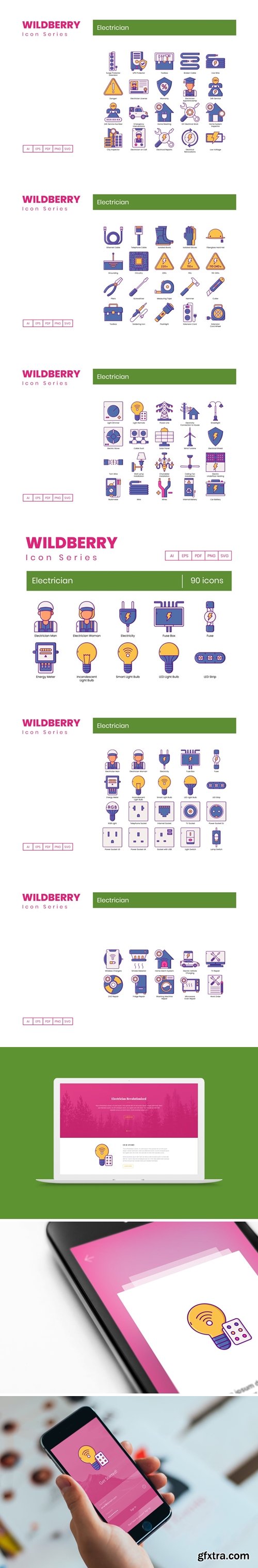 90 Electrician Icons | Wildberry Series
