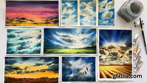 Exploring Skies and Clouds with Watercolor