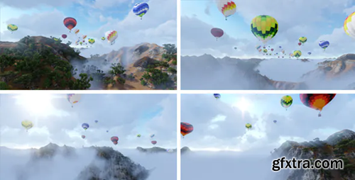 Videohive Hot Air Balloons Flying Over Cloudy Mountains 19794862
