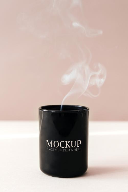 Steaming black coffee cup mockup - 2258532