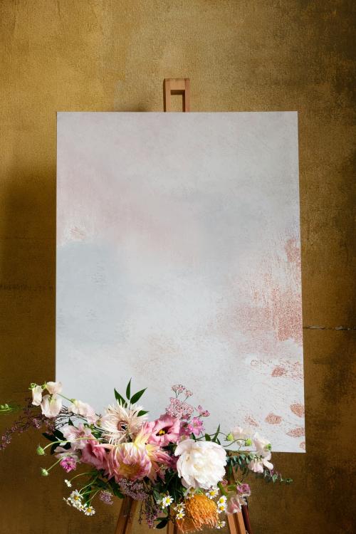 Painted canvas mockup with a bouquet of flowers - 1212457