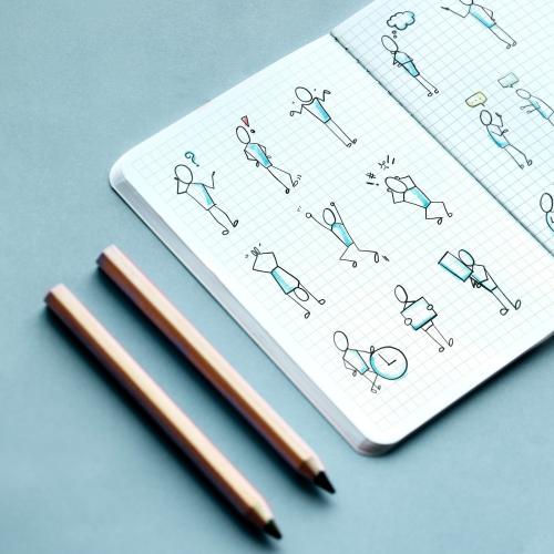Hand drawn character elements set on a notebook illustration - 1200013