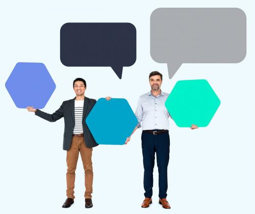 Business partners with blank speech bubbles - 504093