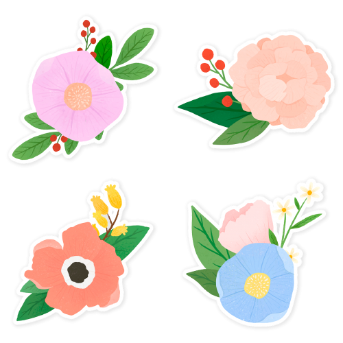 Colorful floral sticker collection transparent png - 2030764
