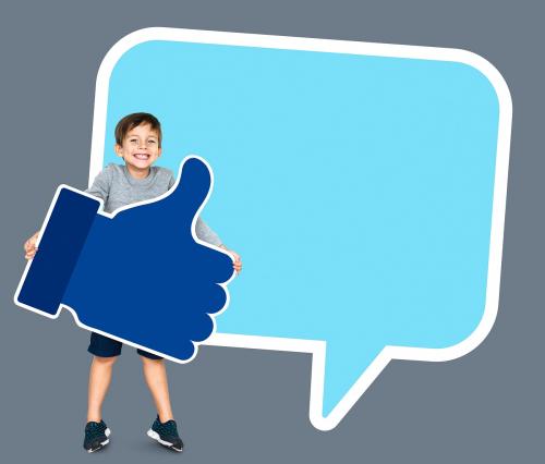 Boy with a speech bubble holding a thumbs up icon - 503842