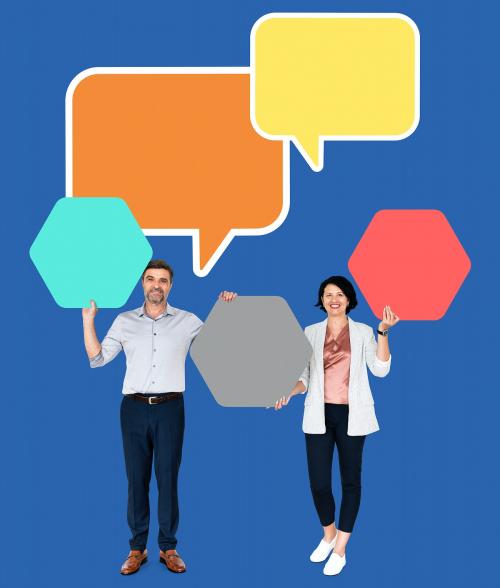 Business partners with blank speech bubbles - 503901