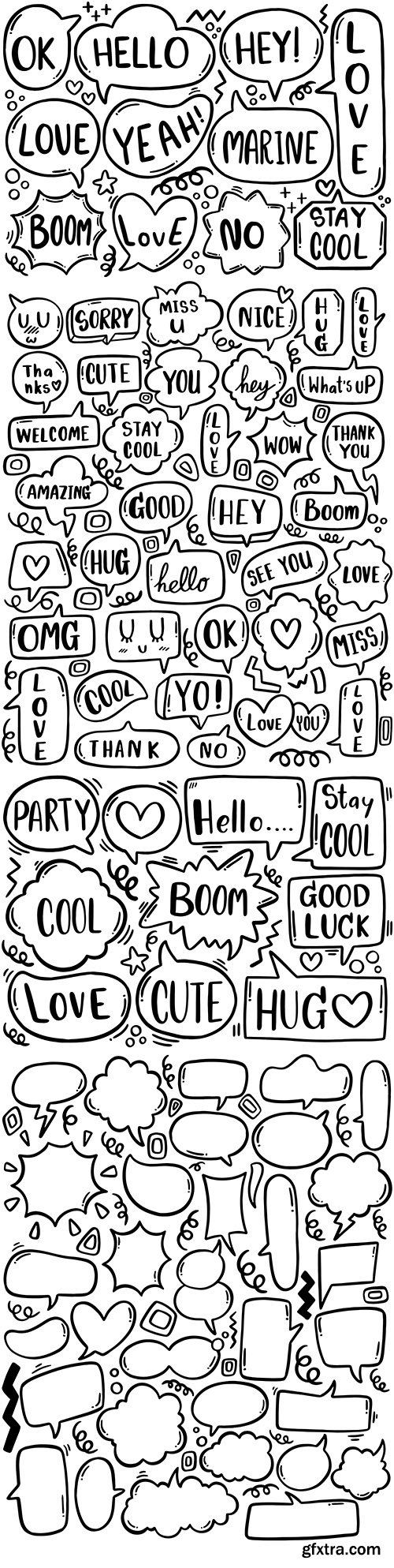 Text with speech in bubble style of caraculi drawn set