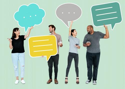 People holding colorful speech bubbles - 492764