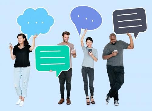 People holding colorful speech bubbles - 492834