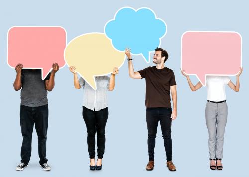 People holding colorful speech bubbles - 492377