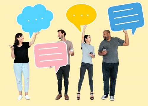People holding colorful speech bubbles - 492400