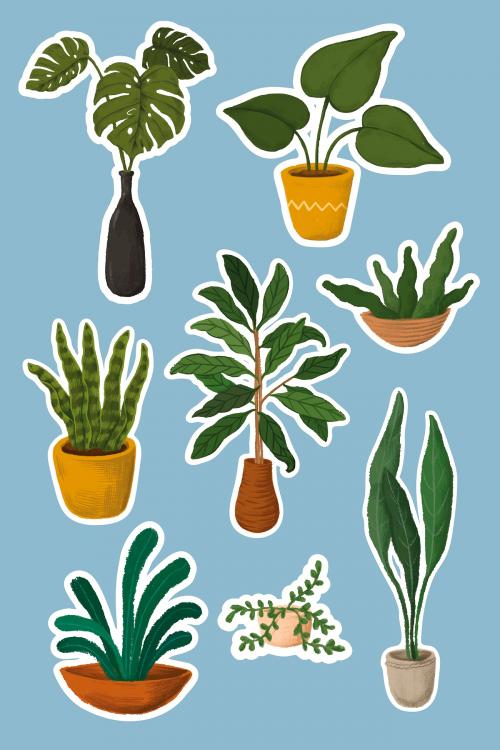 Indoor plants sticker collection vector - 2023373