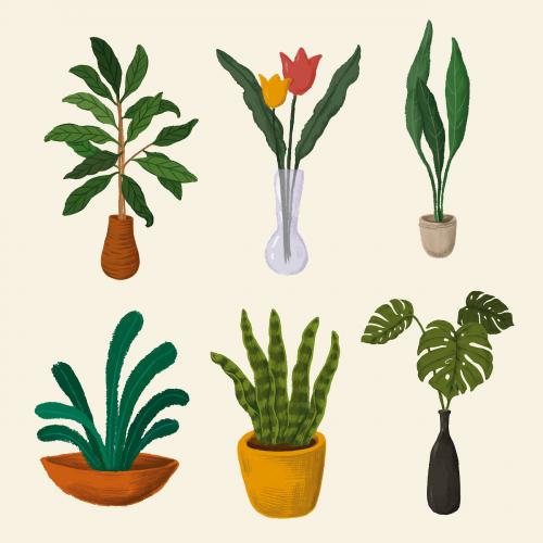 Indoor plants sticker collection vector - 2045621