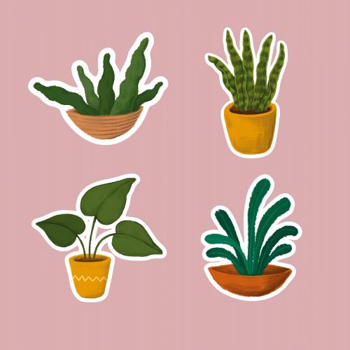 Indoor plants sticker collection vector - 2023381